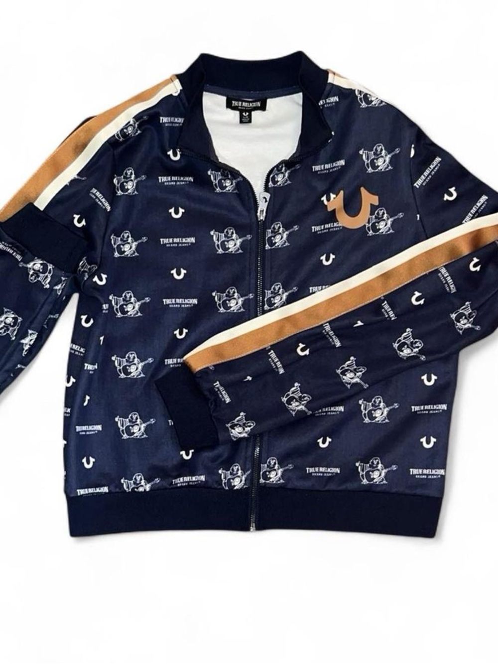 True Religion Logo Print Track Jacket Women’s Size L Blue Zip Up Streetwear